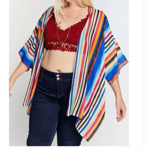 Davi & Dani Riley stripped multicolor curvy kimono size 2xl - Picture 1 of 3